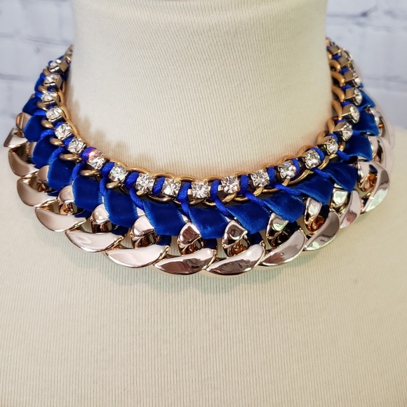 Glam Girl Fashion Jewelry - NWT Statement Necklace/Choker Blue/Gold/Rhinestone